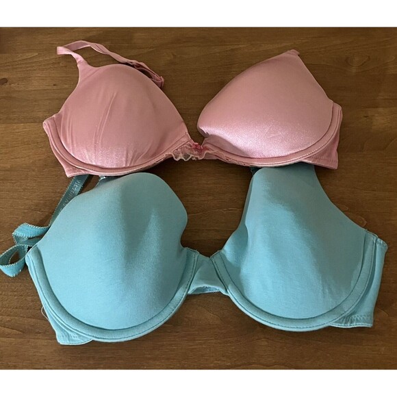 Victoria Secrets Angels Bra 34C Underwire Padded Push Up‎ Pink Blue LOT 2 34 C - Picture 2 of 4